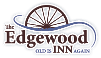 Logo of The Edgewood Inn with a wagon wheel and phrase "old is INN again"